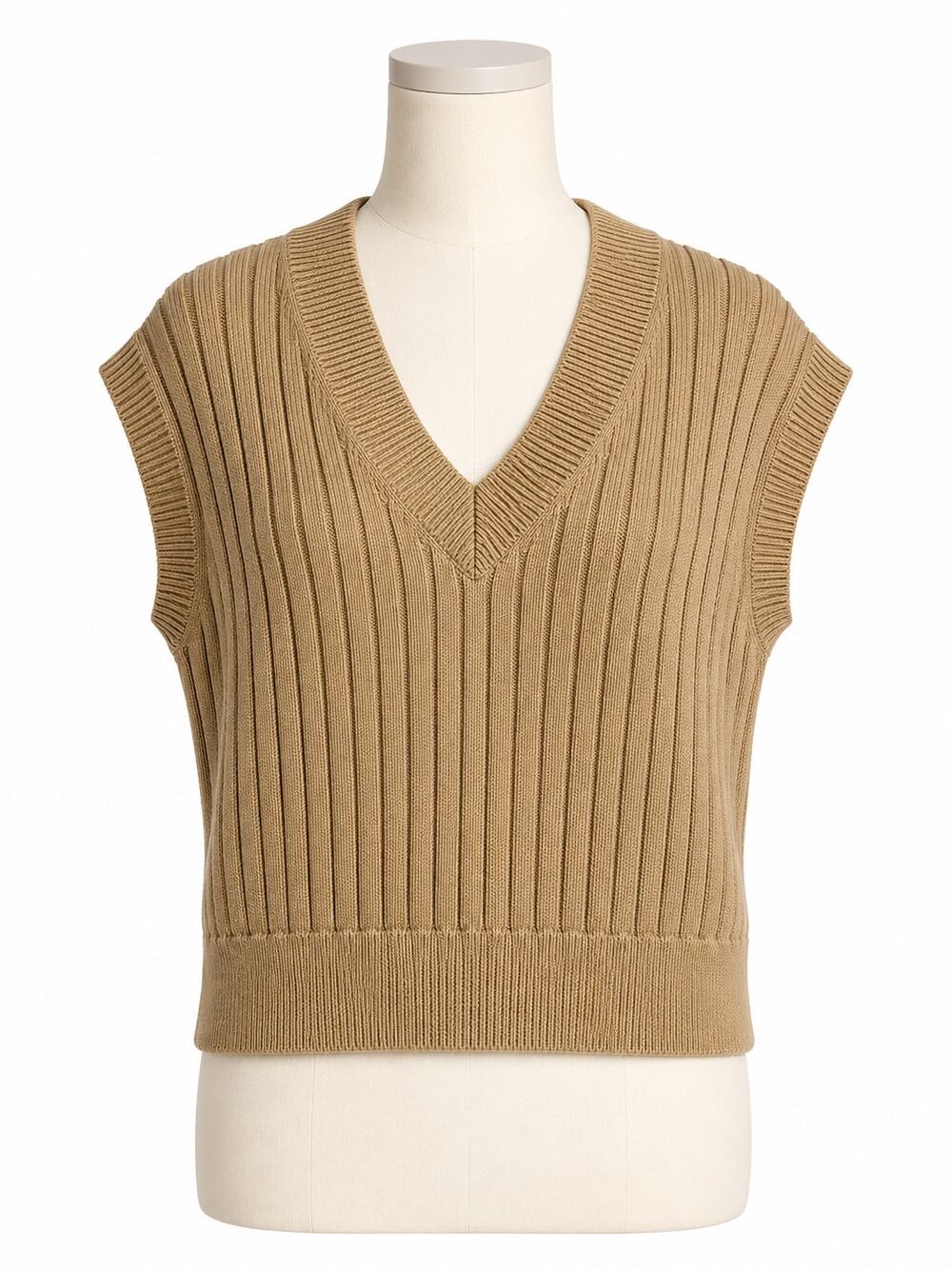 Gap Rib Knit V-Neck Dolman Sleeve Tan Sweater Vest - Size Small